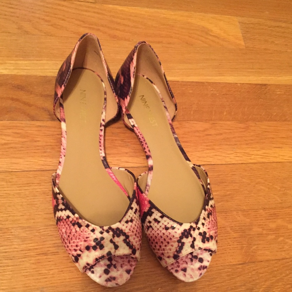 Nine West Snakeskin Peep Toe Flats